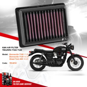 LỌC GIÓ K&N TRIUMPH T100 / T120 / SPEED TWIN 900 / STREET SCRAMBLER 900 / BOBBER (CHÍNH HÃNG)